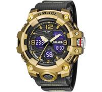 Gosasa Orologio da uomo, multifunzione, militare, S-Shock, sportivo, digitale, impermeabile, con allarme, 8008_nero e oro, Militare