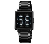 Gosasa Orologio da uomo quadrato con matrice di parole a LED, 30 m, impermeabile, con quadrante grande, multifunzione, con data, vintage, lussuoso, da lavoro, in acciaio inox o oro/argento, cinturino