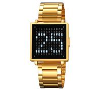 Gosasa Orologio da uomo quadrato con matrice di parole a LED, 30 m, impermeabile, con quadrante grande, multifunzione, con data, vintage, lussuoso, da lavoro, in acciaio inox o oro/argento, cinturino
