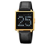 Gosasa Orologio da uomo quadrato con matrice di parole a LED, 30 m, impermeabile, con quadrante grande, multifunzione, con data, vintage, lussuoso, da lavoro, in acciaio inox o oro/argento, cinturino