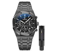 Gosasa Orologio di lusso per gli uomini cronografia Business Mens orologi al quarzo orologi calendario luminoso moda orologio da polso da uomo impermeabile in acciaio inossidabile, nero, Affari