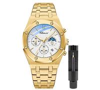 Gosasa Orologio di lusso per gli uomini cronografia Business Mens orologi al quarzo orologi calendario luminoso moda orologio da polso da uomo impermeabile in acciaio inossidabile, Oro bianco, Affari