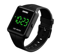 Gosasa Orologio digitale a LED quadrato unisex con quadrante grande, alla moda, 3 bar, impermeabile, sportivo, elettronico, per donne, studenti, cinturino in silicone, nero, Moda, semplice, moderno