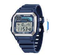 Gosasa Orologio digitale da donna e uomo, quadrato, trasparente, con cronografo, conto alla rovescia, doppio fuso orario, impermeabile, Blu, moderno