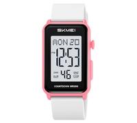 Gosasa Orologio digitale unisex alla moda, con numeri grandi, quadrante rettangolare, impermeabile, cinturino in silicone a LED, x Rosa Bianco, Casual