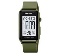 Gosasa Orologio digitale unisex alla moda, con numeri grandi, quadrante rettangolare, impermeabile, cinturino in silicone a LED, x Verde militare, Casual