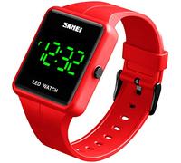 Gosasa Orologio digitale a LED quadrato unisex con quadrante grande, alla moda, 3 bar, impermeabile, sportivo, elettronico, per donne, studenti, cinturino in silicone, Rosso a, Moda, semplice, moderno