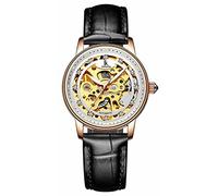 Gosasa Orologio meccanico automatico da donna, con cinturino in acciaio inox, colore: oro e argento, nero, Meccanico, a carica automatica