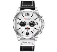 Gosasa Orologio sportivo da uomo, alla moda, con quadrante grande, in pelle, impermeabile, analogico, casual, al quarzo, Argento, Orologio al quarzo, cronografo