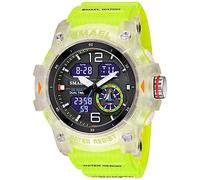 Gosasa Orologio sportivo da uomo, multifunzione, stile militare, con funzione S-Shock, digitale, a LED, impermeabile, con allarme, 8007_traslucido e verde, Sport
