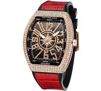 Gosasa Tonneau - Orologio da polso da uomo, alla moda, con strass e cinturino in gomma, Rosso oro rosa., Cinturino