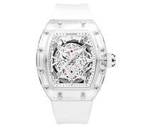 Gosasa Tonneau, orologio da polso da uomo, alla moda, trasparente, analogico, con cinturino in silicone, calendario, al quarzo, impermeabile, di tendenza, colore bianco