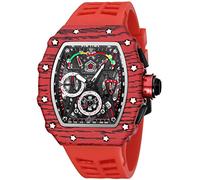 Gosasa Unico Uomo Punk Orologio Da Polso Moda Fresco Hollow Grande Quadrante Luminoso Impermeabile Sport Analogico Quarzo Affari Orologi Da Uomo Cinturino In Silicone, Textures Case - Rosso - Cinturino rosso,