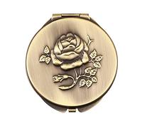 Goshentech Specchio da viaggio compatto in metallo retrò specchio portatile 1x/2x ingrandimento compatto e portatile pieghevole (bronzo)