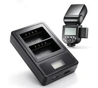 Goshyda Caricabatteria Flash Fotocamera per Batterie VB26 VB26B VB30, Caricabatteria Intelligente con Doppio Slot Ricarica Rapida, per Flash Fotocamera V1 V850III V860III V100 Ring72