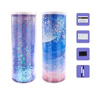 Goshyda Custodia a Matita Multifunzionale, Scatola di Cartoleria di Plastica ABS con Specchio Incorporato e Calcolatore Solare, Grande capacità per le Forniture per Uffici degli Studenti (Blue)
