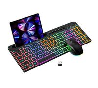 Goshyda Tastiera e Mouse Wireless Combo, Tastiera Retroilluminata RGB 2.4G a 115 Tasti con Slot per Supporto, Mouse Regolabile 800 1200 1600 DPI con Ricevitore