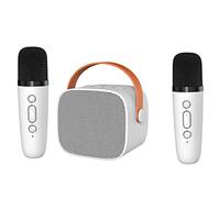 GOSIA Mini Karaoke con 2 microfoni senza per bambini e adulti, 18 canzoni precaricate, Bluetooth portatile, bianco