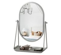 Gosider Piccolo specchio da toeletta con contenitore, argento | Specchio ovale per scrivania, specchio da trucco, girevole a 360 gradi, specchio cosmetico portatile per viaggi
