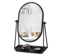 Gosider Specchio da tavolo da scrivania con contenitore, specchio da tavolo portatile con cornice in metallo nero, specchio ovale per il trucco con rotazione a 360°, ideale per ufficio, camera da