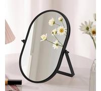Gosider Specchio da trucco da tavolo inclinabile a 90°, nero, ovale, in metallo, portatile, lucido, per viaggi, camera da letto, soggiorno, ufficio