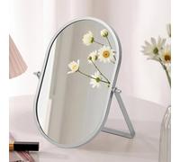 Gosider Specchio pieghevole orientabile a 90°, argento, ovale, telaio in metallo, portatile, lucido, per bagno, soggiorno, camera da letto