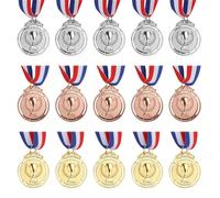 Gosknor 15 Pezzi Medaglie Premio in Oro Argento e Bronzo, 5cm Metallo Medaglia Vincitore per Bambini Premi in Stile Olimpico per Bambini Giochi Sportivi Scolastici Bomboniere