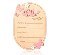 Gosknor Cartello Annuncio Bambino Hello World, Cartello di Benvenuto in Legno per Bambini Targhe per Annunci di Nascita con Nome del Bambino Decorazioni per la Cameretta dei Bambini Accessori