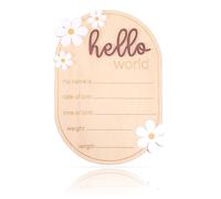 Gosknor Cartello con Annuncio del Bambino, in Legno Ciao Mondo Personalizzato l'Annuncio di Nascita per il Nome del Bambino per Asilo Nido e Ospedale Come Accessorio per Foto Come Regalo (Marrone)