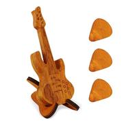 Gosknor Scatola per Plettri a Forma di Chitarra, Custodia per Plettri in Legno con Supporto e 3 Plettri Personalizzata Porta Plettri Regalo per Musica Amanti Degli Strumenti Musicisti (Stile 2)