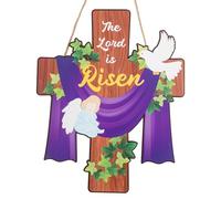 Gosknor The Lord is Risen Decorazione Pasquale, Cartello Porta Croce Pasquale Religioso Ghirlanda Legno Appesa Gesù Ornamenti Angelo Decorazione Cristiana per Porta d'Ingresso Parete Portico Fattoria