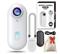 Gosnap Action Camera 4 K, videocamera portatile HD 1080p, con clip, rotazione a 360°, per ciclismo, viaggi, animali domestici, colore bianco, 1080p, base