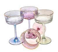 GOSOYO Set di 4 Bicchieri Vintage Color Coupé con Montatura Dorata, 260 ml/8,8 once. Bicchieri da Champagne, Cocktail, Martini, Bicchieri da vino, Bicchieri da Gin e Prosecco, Vetreria a Stelo Lungo