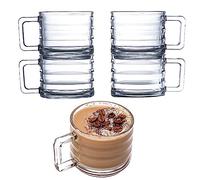 GOSOYO Tazzine Caffe Vetro Set di 4, Bicchieri da Tè e Caffè con Manico, Tazze Vetro Cappuccino, Bicchieri Impilabili Moderni con Manico (250cc/8.5oz)