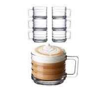 GOSOYO Tazzine Caffe Vetro Set di 6, Bicchieri da Tè e Caffè con Manico, Tazze Vetro Cappuccino, Bicchieri Impilabili Moderni con Manico (250cc/8.5oz)