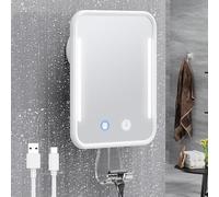 Gospire Specchio da barba riscaldato per doccia con luce, batteria ricaricabile e luminosità regolabile, ventosa e supporto per rasoio, rimovibile e senza foratura, impermeabile per bagno (bianco)