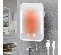 Gospire Specchio da doccia riscaldato, anti-appannamento, per radersi con luce, batteria ricaricabile da 5000 mAh, ventosa rimovibile e supporto per rasoio da parete, senza foratura, rimovibile