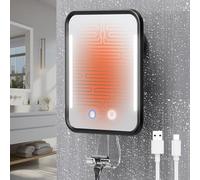 Gospire Specchio da doccia riscaldato, anti-appannamento, per rasatura con luce, batteria ricaricabile da 5000 mAh, ventosa rimovibile e supporto per rasoio da parete, senza foratura, rimovibile