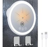 Gospire Specchio da doccia riscaldato con ingrandimento 3X, senza appannamento, batteria da 5000 mAh, girevole a 360° e design magnetico, specchio da barba da 21,1 cm anti-appannamento con luci a 3