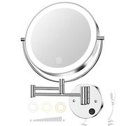 Gospire Specchio da trucco a parete con illuminazione a 3 colori e dimmerabile, ingrandimento 1X/10X, specchio cosmetico double face, specchio allungabile a 360°, cromato
