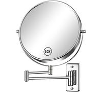 Gospire Specchio da trucco da parete, 22,9 cm, con ingrandimento 1x/10x, double face, girevole a 360°, cromato, lucido, allungabile, per bagno e uomo