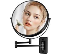 Gospire Specchio da trucco da parete di grandi dimensioni da 22,9 cm, con ingrandimento 1X/10X, doppio lato, girevole a 360°, nero lucido, allungabile, per barba e bagno, per uomini e donne