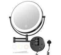 Gospire Specchio da Trucco Illuminato da Parete da 23 cm con Luci a 3 Colori e Dimmerazione Continua, LED Bifacciale con Ingrandimento 1X/10X da Bagno con Sensore Touch Braccio Estensibile Girevole a