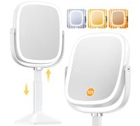 Gospire Specchio da trucco rettangolare illuminato con ingrandimento, specchio ingranditore 10X con luci, 3 colori, regolabile in altezza e batteria da 4000 mAh, per camera da letto e bagno, grande