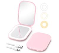 Gospire Specchio da viaggio illuminato con luce e ingrandimento 1X/3X, dimmerazione continua e luci regolabili in tre colori, batteria ricaricabile e dimensioni compatte per borsa e uso portatile -