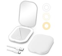 Gospire Specchio da viaggio illuminato con luce e ingrandimento 1X/3X, dimmerazione continua e luci regolabili in tre colori, batteria ricaricabile e dimensioni compatte per borsa e uso portatile