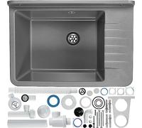 GOSPO Beccuccio in polipropilene, 50,5 x 34 x 26,5 cm, lavello per la casa, lavello con sifone professionale e kit di montaggio, lavabo (grigio)