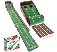 GoSports Pure Putt Golf - Rampa da golf da 2,7 m, in legno, di alta qualità, per l'allenamento a casa e in ufficio, include 2,7 m di colore verde e 4 palline da golf, marrone