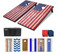 GoSports - Set da gioco per cornhole, grafica con bandiera americana, include due tavole da 1,2 x 0,6 m, 8 sacchetti di stoffa e custodia per il trasporto