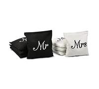 GoSports - Set di sacchetti per cornhole a tema matrimonio, include 4 sacchetti neri con scritta Mr e 4 sacchetti bianchi con scritta Mrs